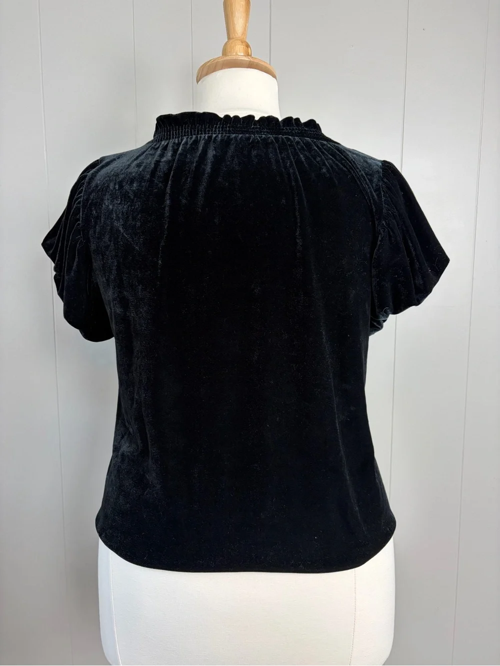 Free People Black Velvet Puff Sleeve Top XL Romantic Goth Boho